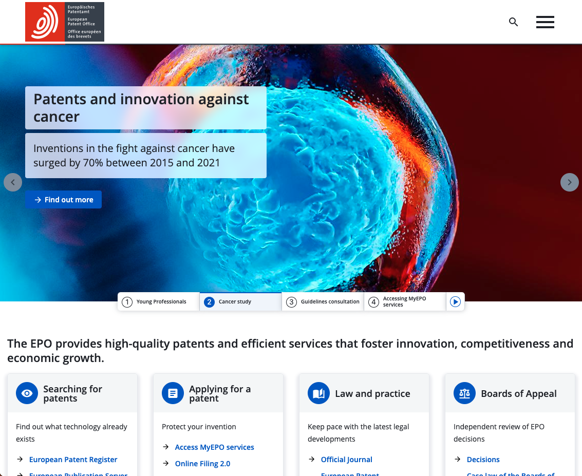 European Patent Organisation frontend developement